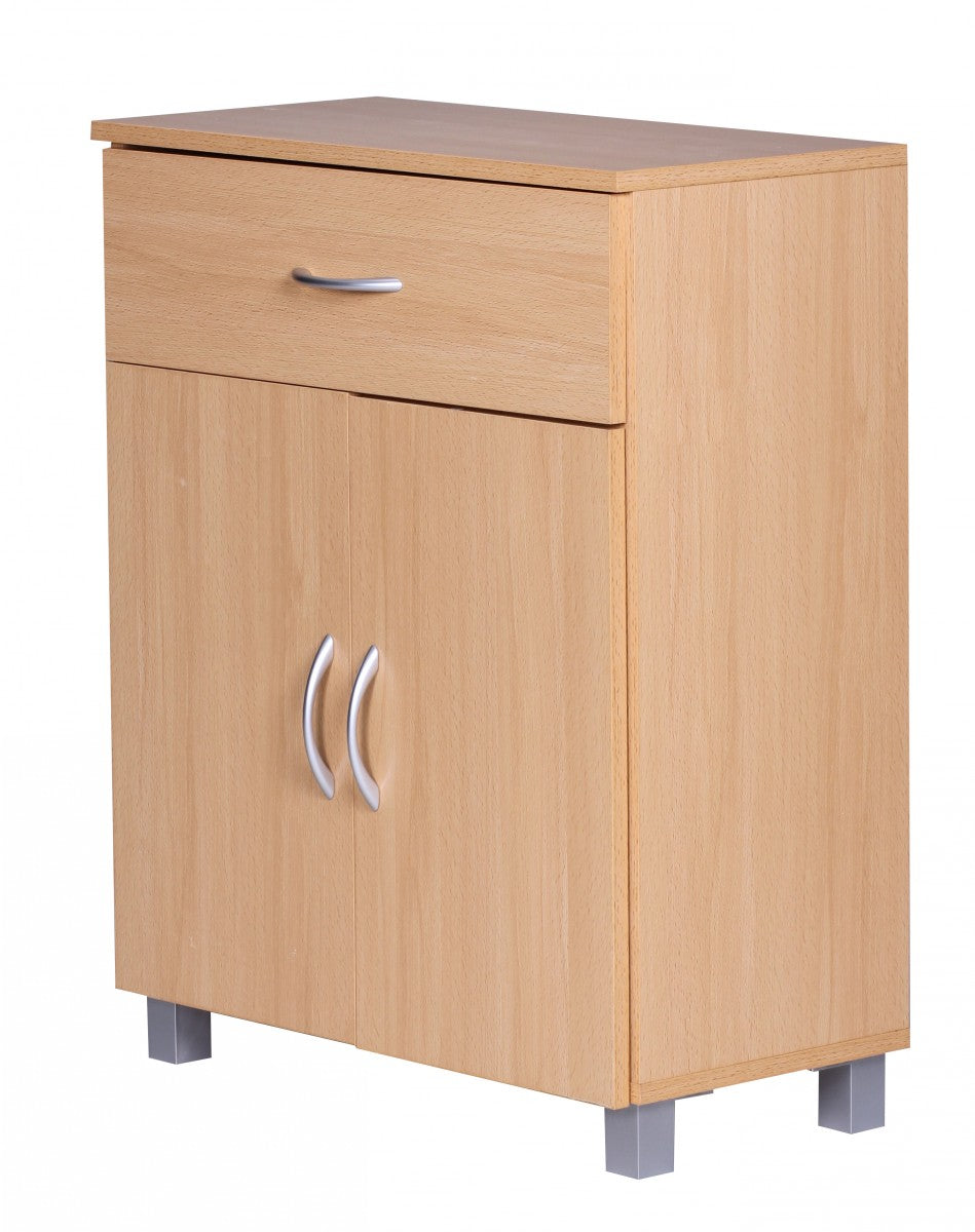 Sideboard Buche WL1.335 60 mal 75 mal 30cm Kommode mit Schublade und Tueren Kleine Moderne Anrichte Braun Design Holz Schrank Allzweckschrank mit Griffen Kleiner Flurschrank Schmal