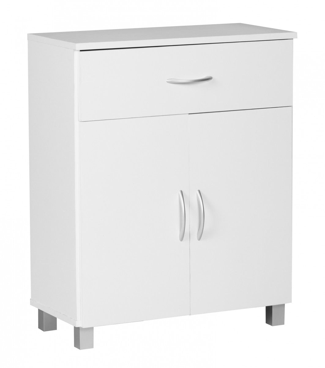 Sideboard Weiss WL1.336 60 mal 75 mal 30cm Kommode mit Schublade und Tueren Kleine Moderne Anrichte Braun Design Holz Schrank Allzweckschrank mit Griffen Kleiner Flurschrank Schmal