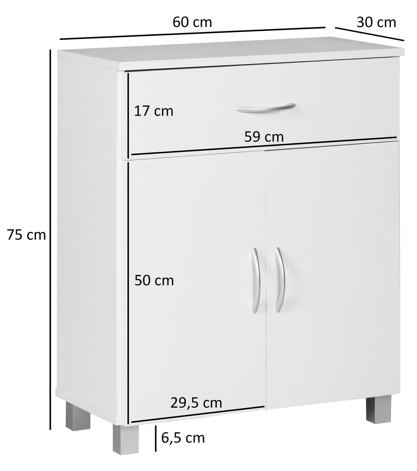 Sideboard Weiss WL1.336 60 mal 75 mal 30cm Kommode mit Schublade und Tueren Kleine Moderne Anrichte Braun Design Holz Schrank Allzweckschrank mit Griffen Kleiner Flurschrank Schmal