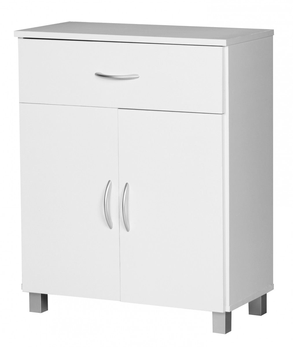 Sideboard Weiss WL1.336 60 mal 75 mal 30cm Kommode mit Schublade und Tueren Kleine Moderne Anrichte Braun Design Holz Schrank Allzweckschrank mit Griffen Kleiner Flurschrank Schmal