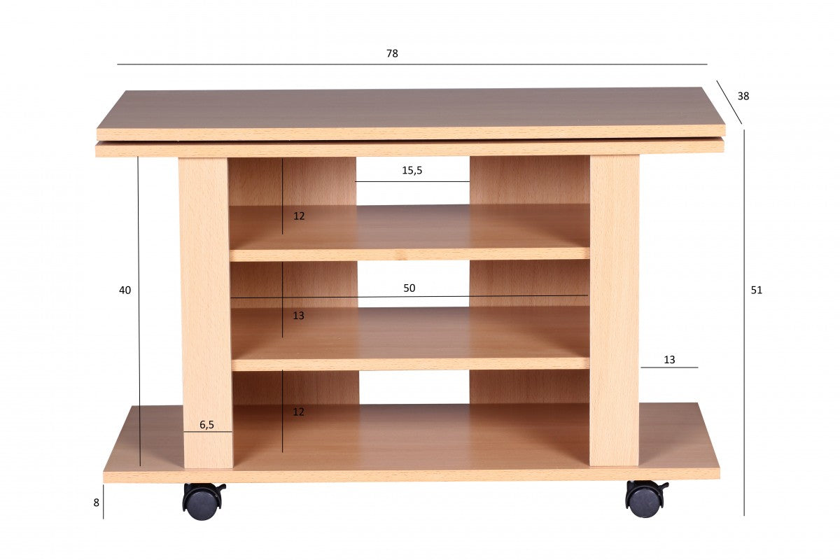 TV HiFi Bank OREGON Buche Fernsehtisch drehbar und rollbar 75 mal 38 mal 51 cm