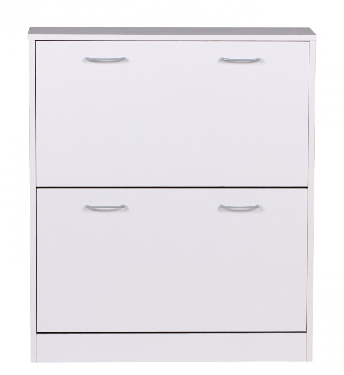 Schuhkipper KIEL Weiss matt 2 Faecher 75 mal 87 mal 24 cm Design Holz Schuhschrank zum klappen Schuhkommode modern mit Ablage