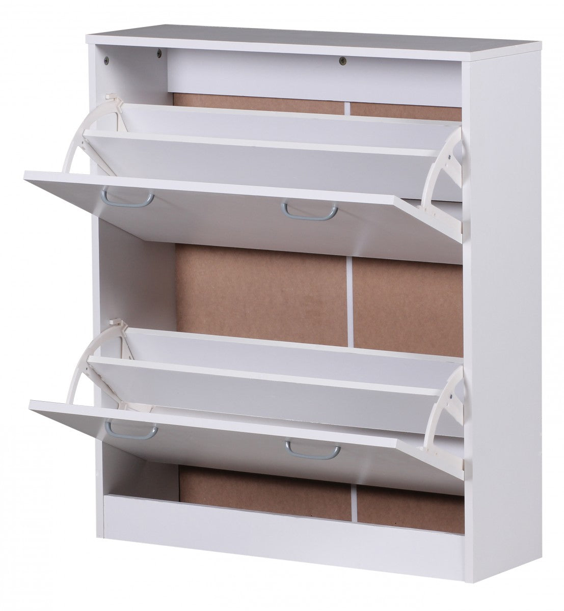 Schuhkipper KIEL Weiss matt 2 Faecher 75 mal 87 mal 24 cm Design Holz Schuhschrank zum klappen Schuhkommode modern mit Ablage