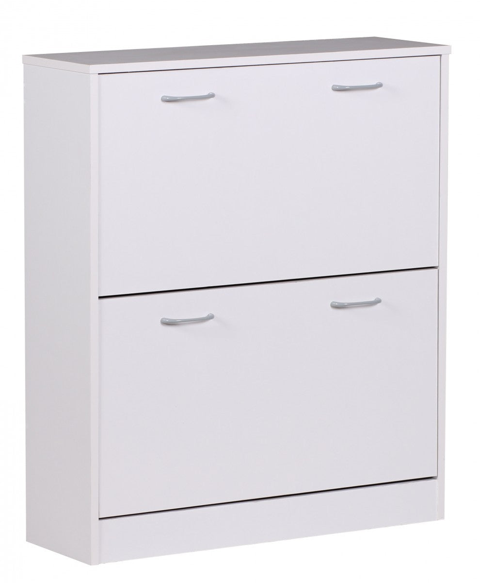 Schuhkipper KIEL Weiss matt 2 Faecher 75 mal 87 mal 24 cm Design Holz Schuhschrank zum klappen Schuhkommode modern mit Ablage