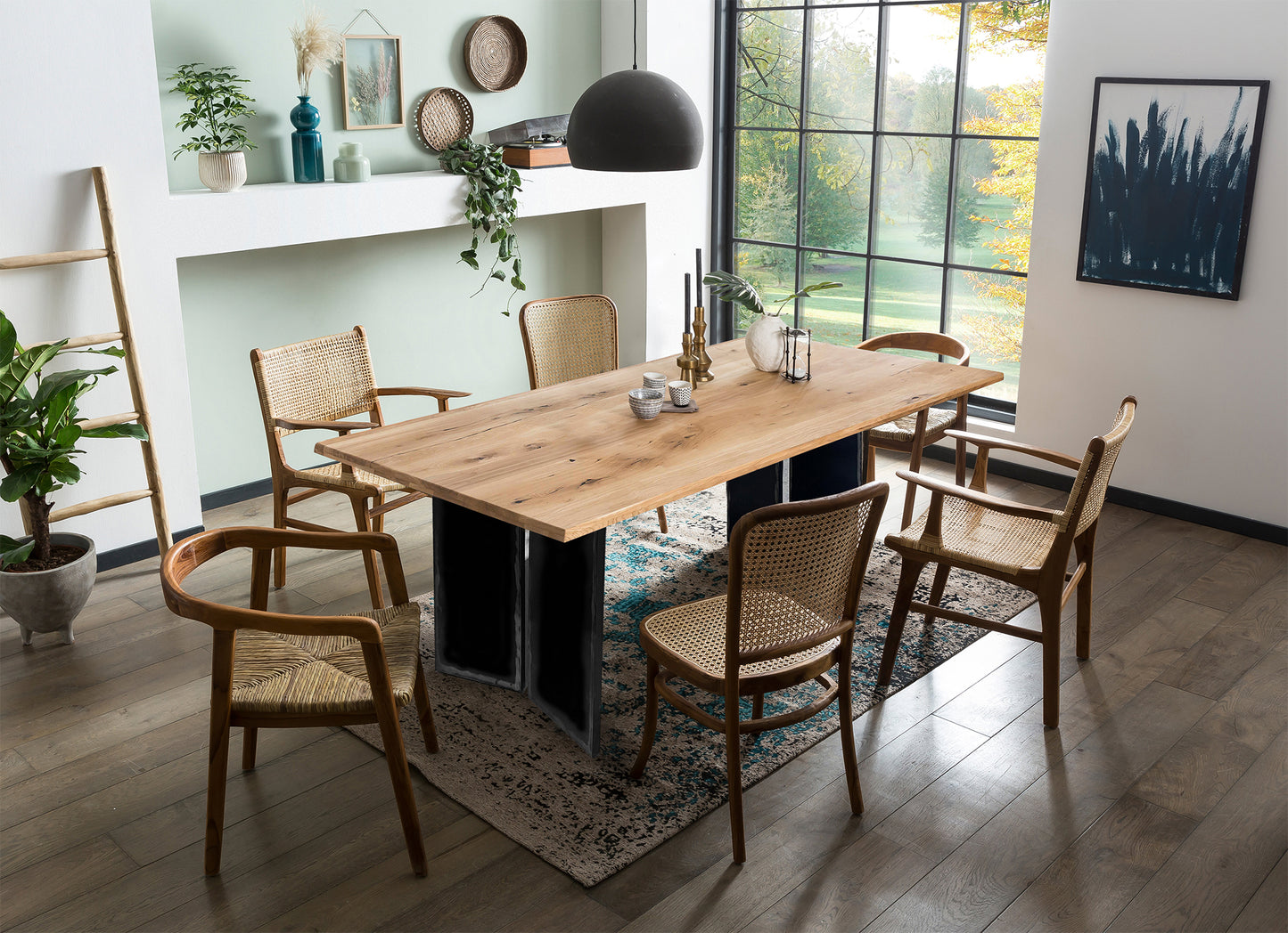 Tisch 220x100 cm Wildeiche natur Plattenstaerke 40 mm   Gestell im Used Look Bestehend aus Gestell 07114-43 + Tischplatte 07145-03 Plattenstaerke 20 mm auf 40 mm aufgedoppelt aus durchgehenden Lamellen Platte geoelt Gestell  Breite der Wangen 2 cm