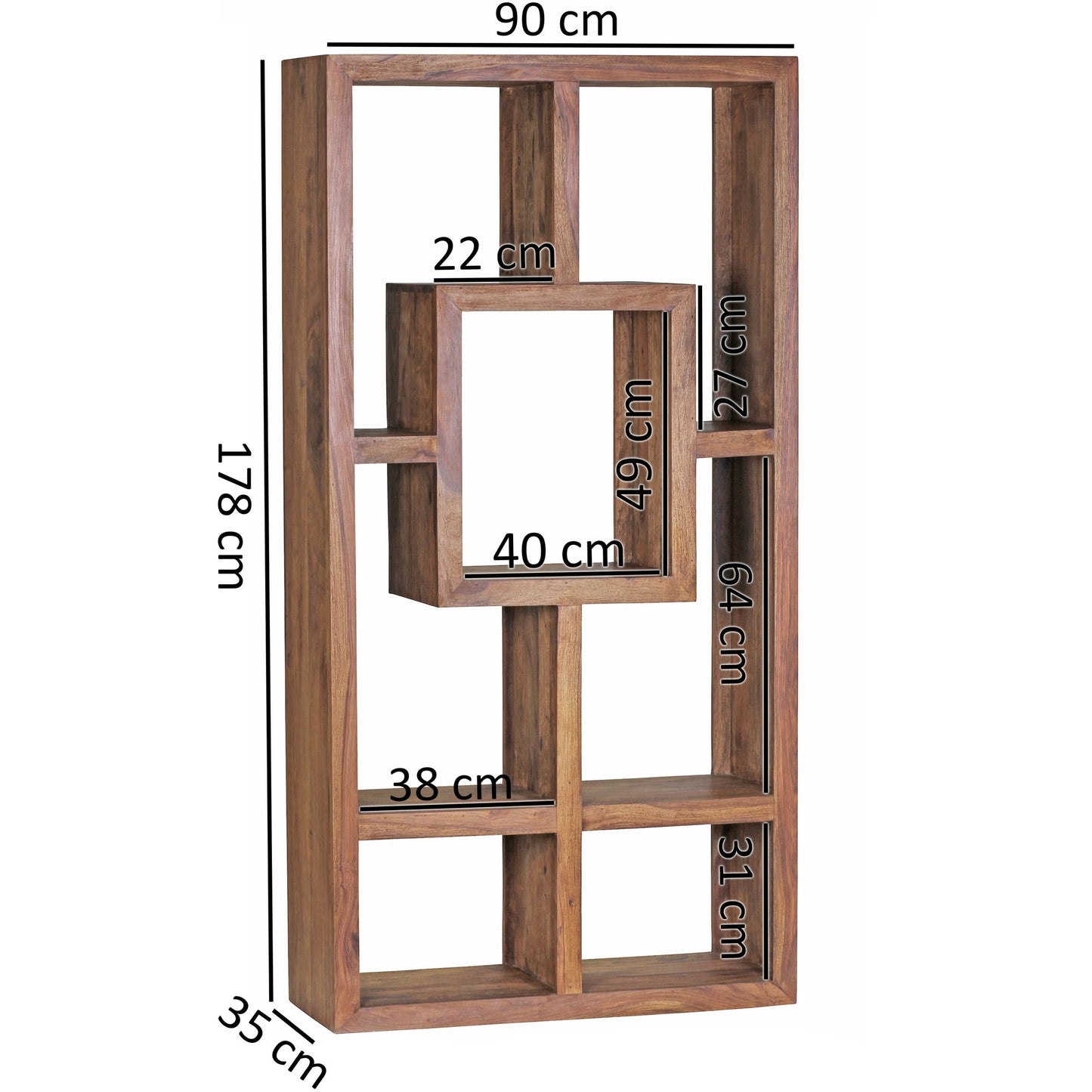 Buecherregal MUMBAI Massiv Holz Sheesham 90 mal 180 cm Wohnzimmer Regal Ablagefaecher Design Landhaus Stil Standregal