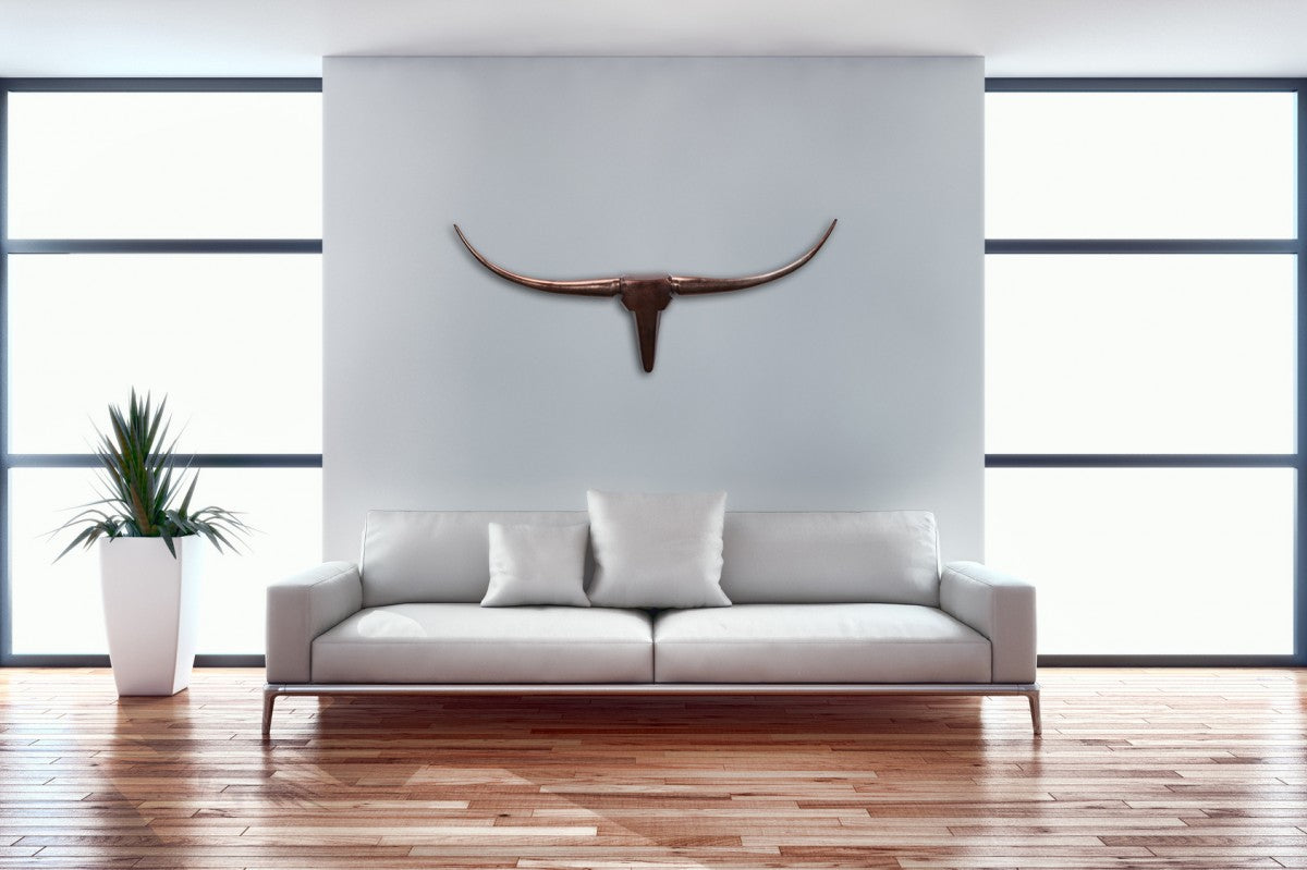 Deko Geweih Bull M WL1.394 Bronze 100 cm Aluminium Design Hoerner Wanddekoration Stierkopf Horn Modern Wandskulptur Geweih Jagdtrophaee Metall Longhorn Wandschmuck Gross