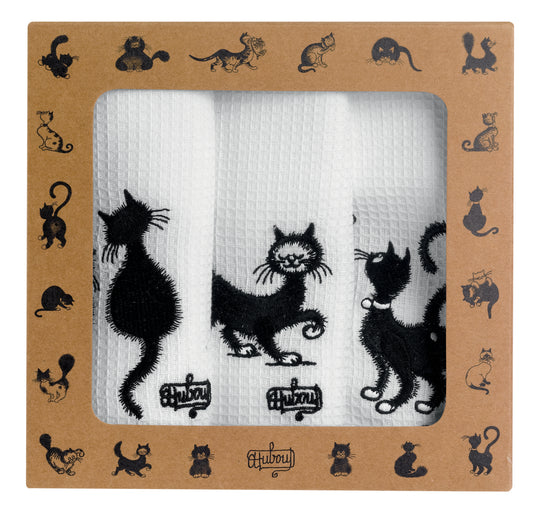 Set aus 3 Geschirrtüchern Dubout Les chats brodé Blanc 40 x 60