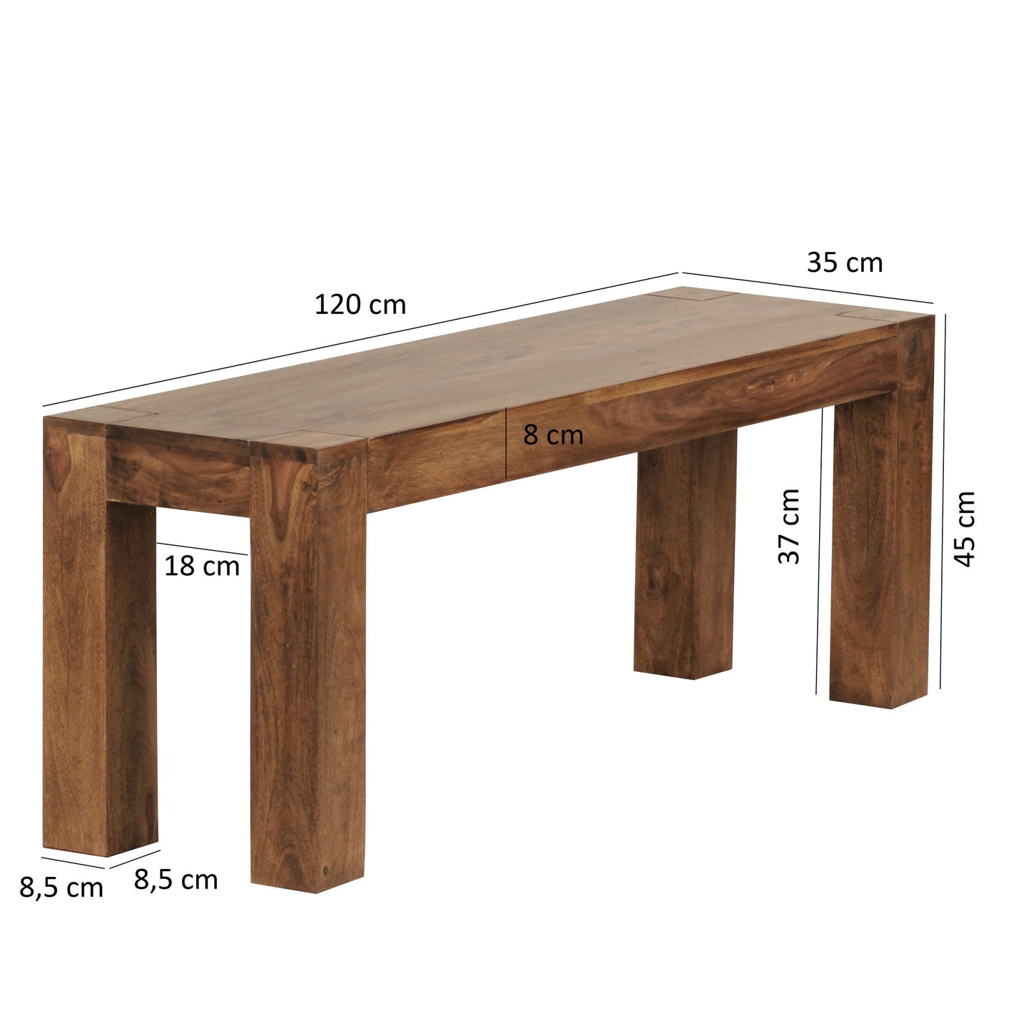 Esszimmer Sitzbank MUMBAI Massiv Holz Sheesham 120 mal 45 mal 35 cm Holz Bank Natur Produkt Kuechenbank im Landhaus Stil