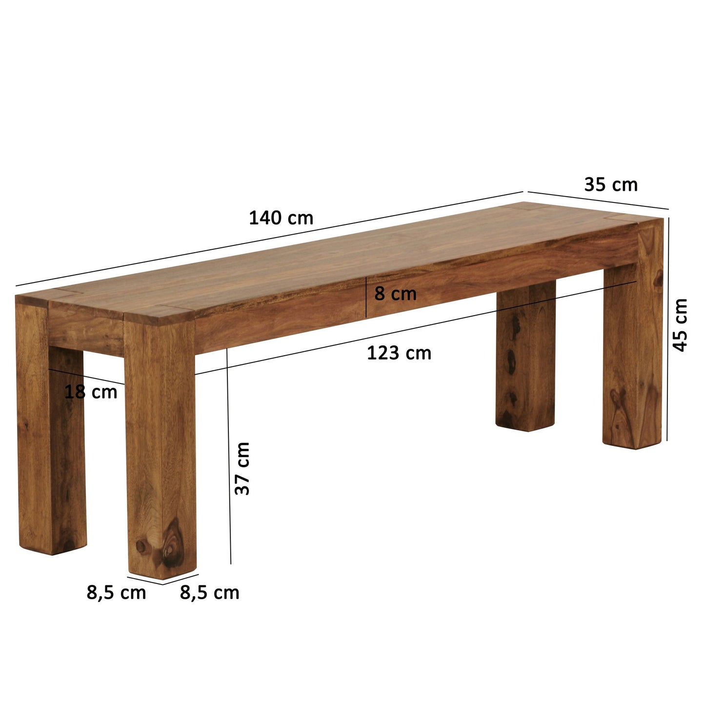 Esszimmer Sitzbank MUMBAI Massiv Holz Sheesham 140 mal 45 mal 35 cm Holz Bank Natur Produkt Kuechenbank im Landhaus Stil