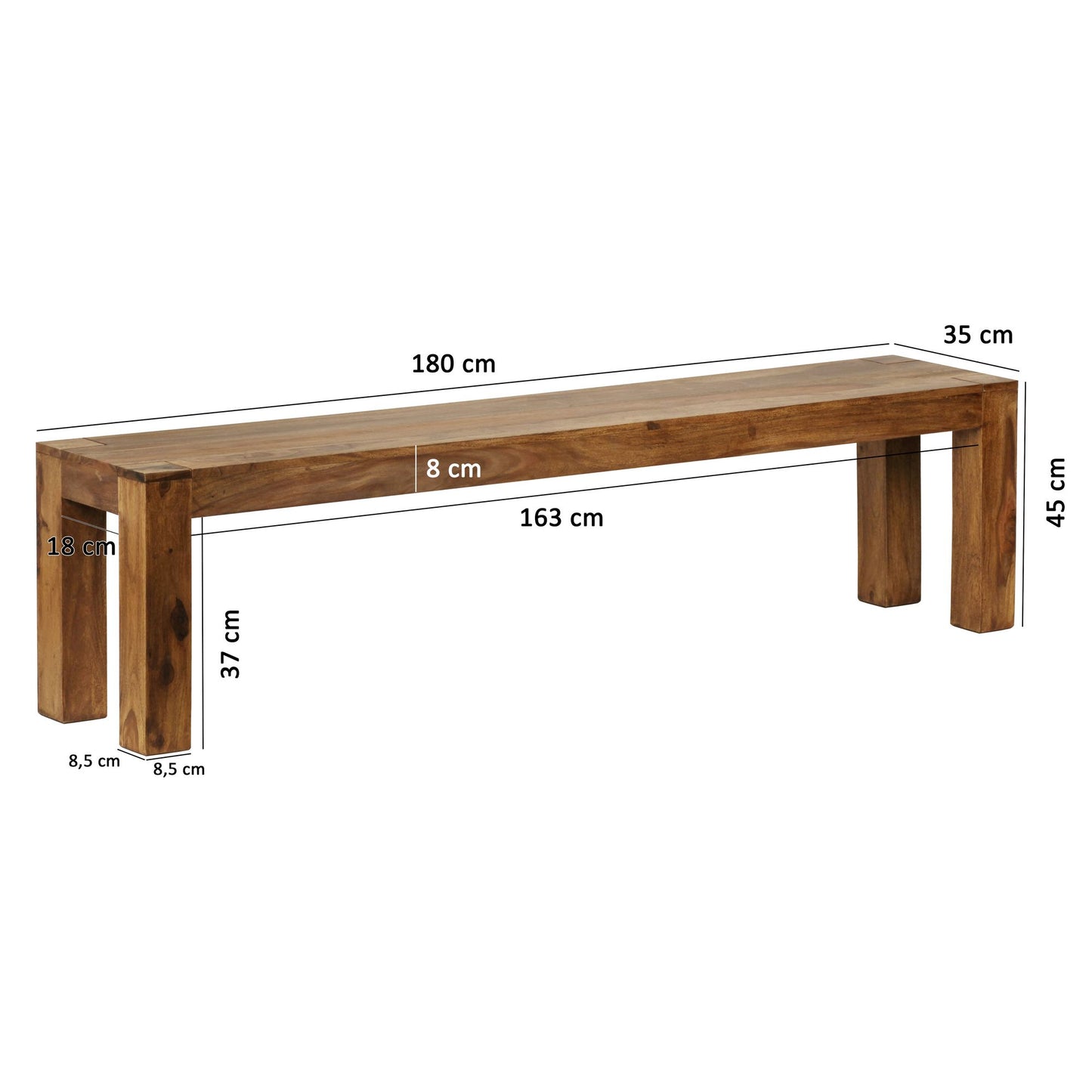 Esszimmer Sitzbank MUMBAI Massiv Holz Sheesham 180 mal 45 mal 35 cm Holz Bank Natur Produkt Kuechenbank im Landhaus Stil