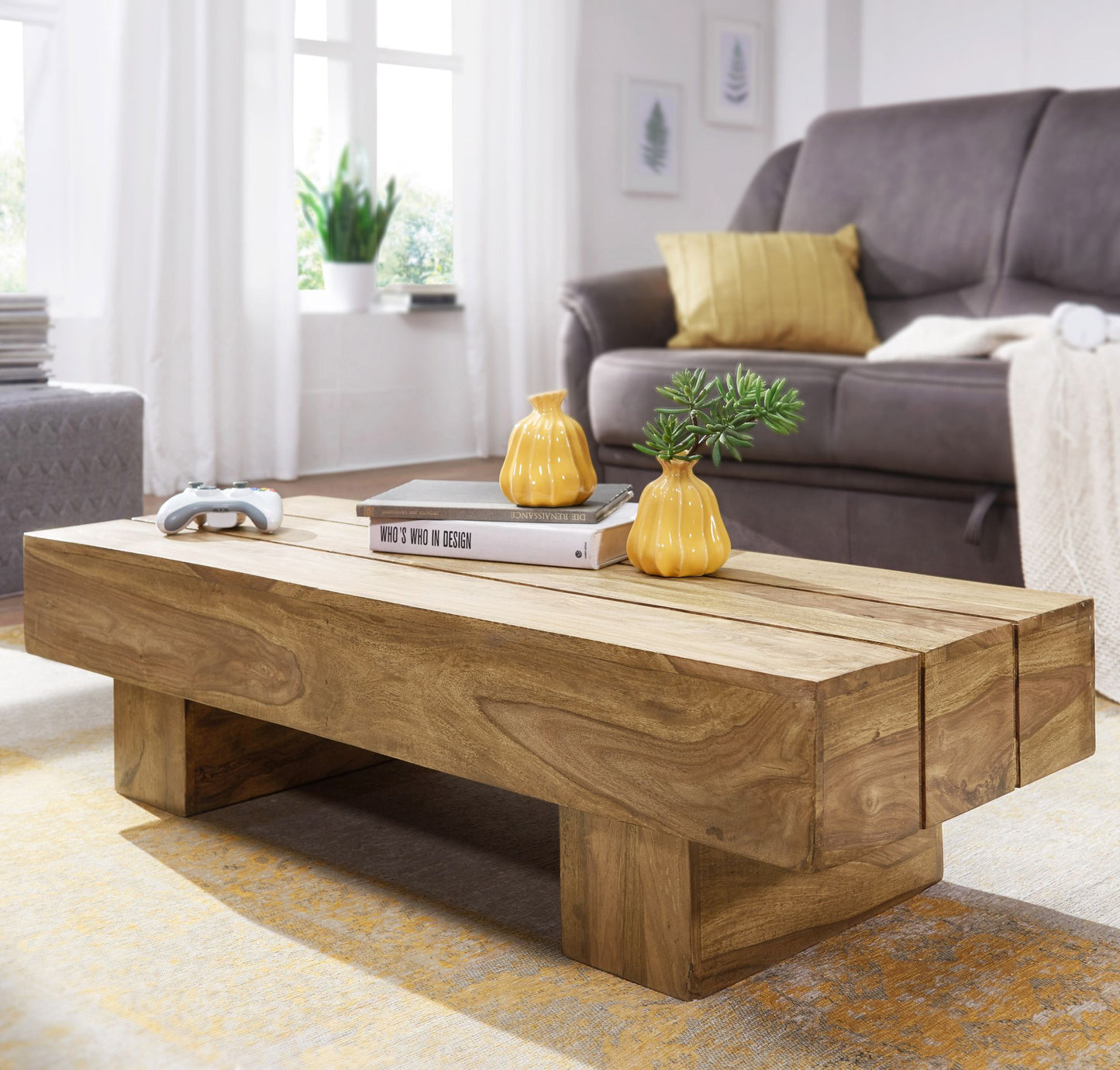 Couchtisch LUCCA Massiv Holz Akazie 120cm breit Design Wohnzimmer Tisch dunkel braun Landhaus Stil Beistelltisch