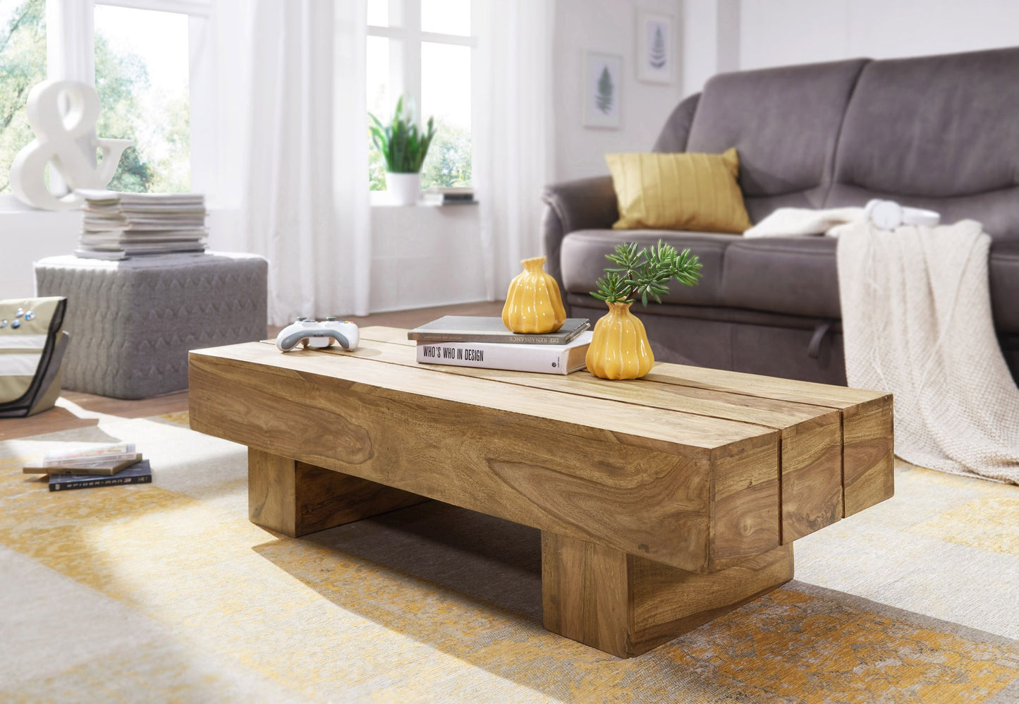 Couchtisch LUCCA Massiv Holz Akazie 120cm breit Design Wohnzimmer Tisch dunkel braun Landhaus Stil Beistelltisch