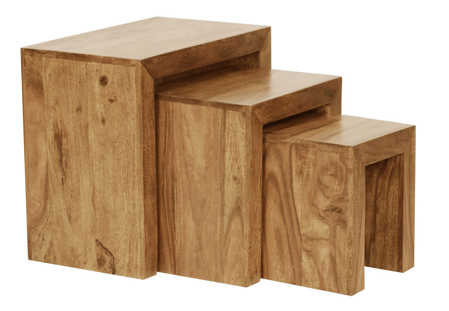 3er Set Satztisch MUMBAI Massiv Holz Akazie Wohnzimmer Tisch Landhaus Stil Beistelltisch dunkel braun Naturholz