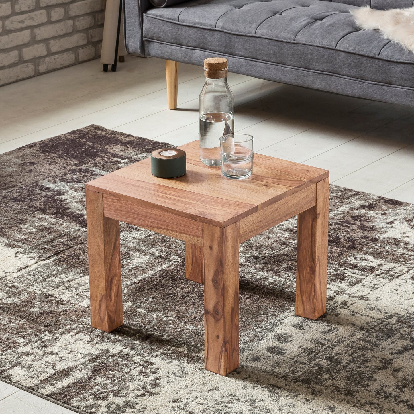 Couchtisch Massiv Holz Akazie 45 cm breit Wohnzimmer Tisch Design braun Landhaus Stil Beistelltisch Natur Produkt Wohnzimmermoebel Unikat modern Massivholzmoebel Echtholz quadratisch