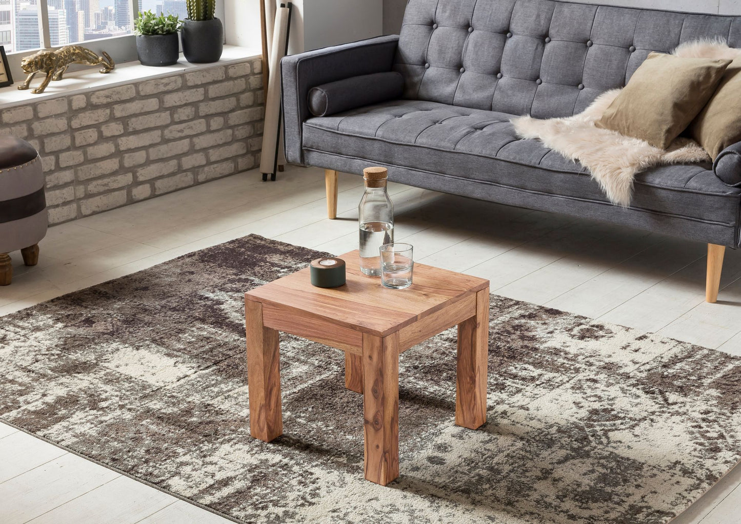 Couchtisch Massiv Holz Akazie 45 cm breit Wohnzimmer Tisch Design braun Landhaus Stil Beistelltisch Natur Produkt Wohnzimmermoebel Unikat modern Massivholzmoebel Echtholz quadratisch