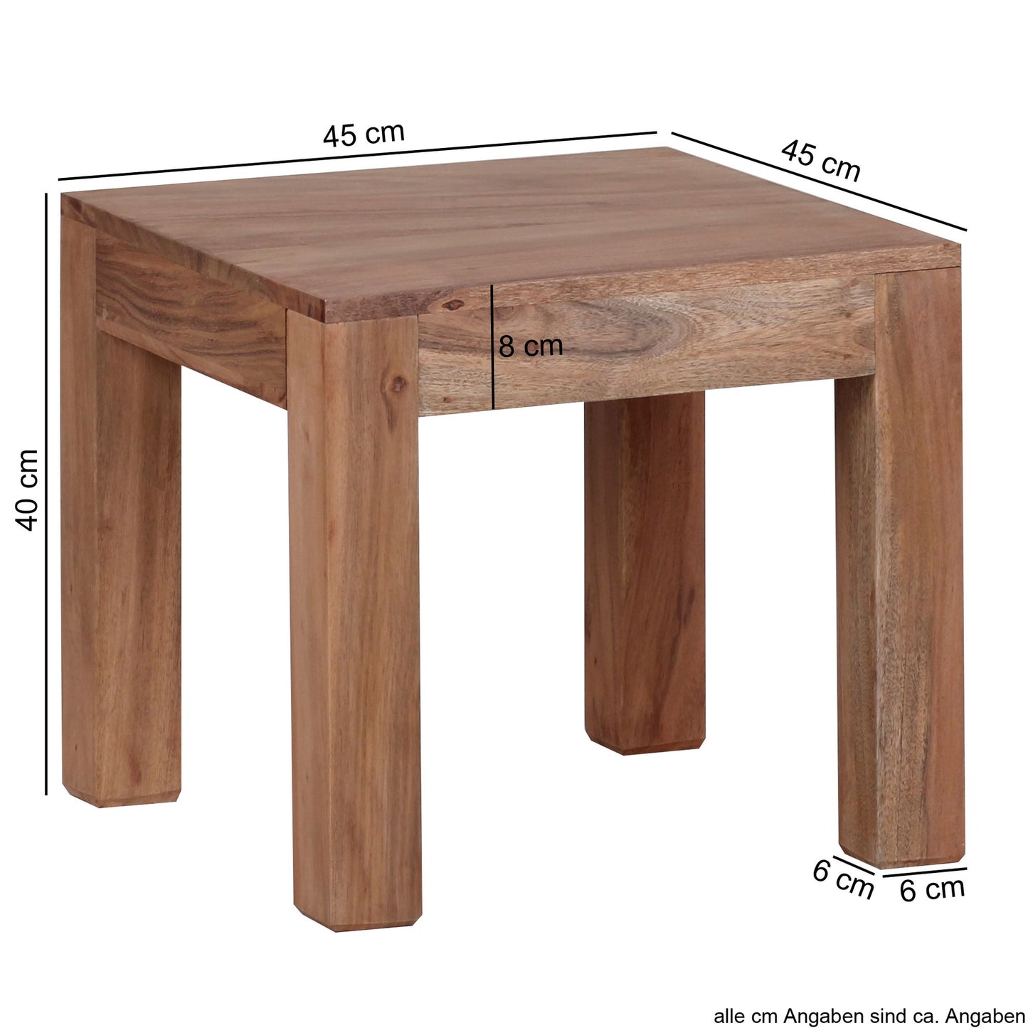 Couchtisch Massiv Holz Akazie 45 cm breit Wohnzimmer Tisch Design braun Landhaus Stil Beistelltisch Natur Produkt Wohnzimmermoebel Unikat modern Massivholzmoebel Echtholz quadratisch