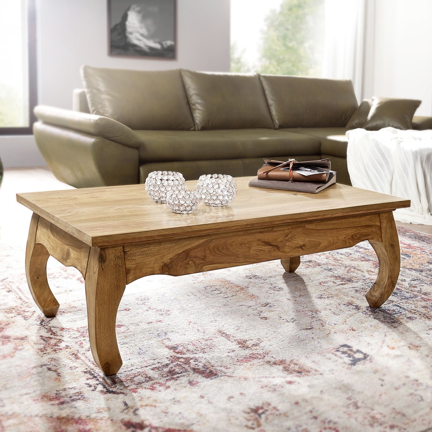 Couchtisch Massiv Holz Akazie 110 cm breit Wohnzimmer Tisch Design Natur Produkt Landhaus Stil Beistelltisch