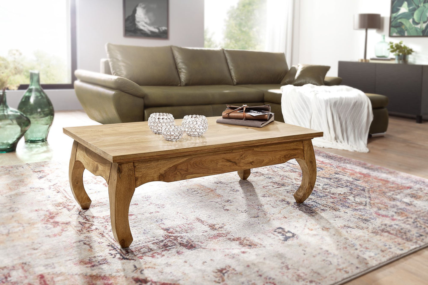 Couchtisch Massiv Holz Akazie 110 cm breit Wohnzimmer Tisch Design Natur Produkt Landhaus Stil Beistelltisch