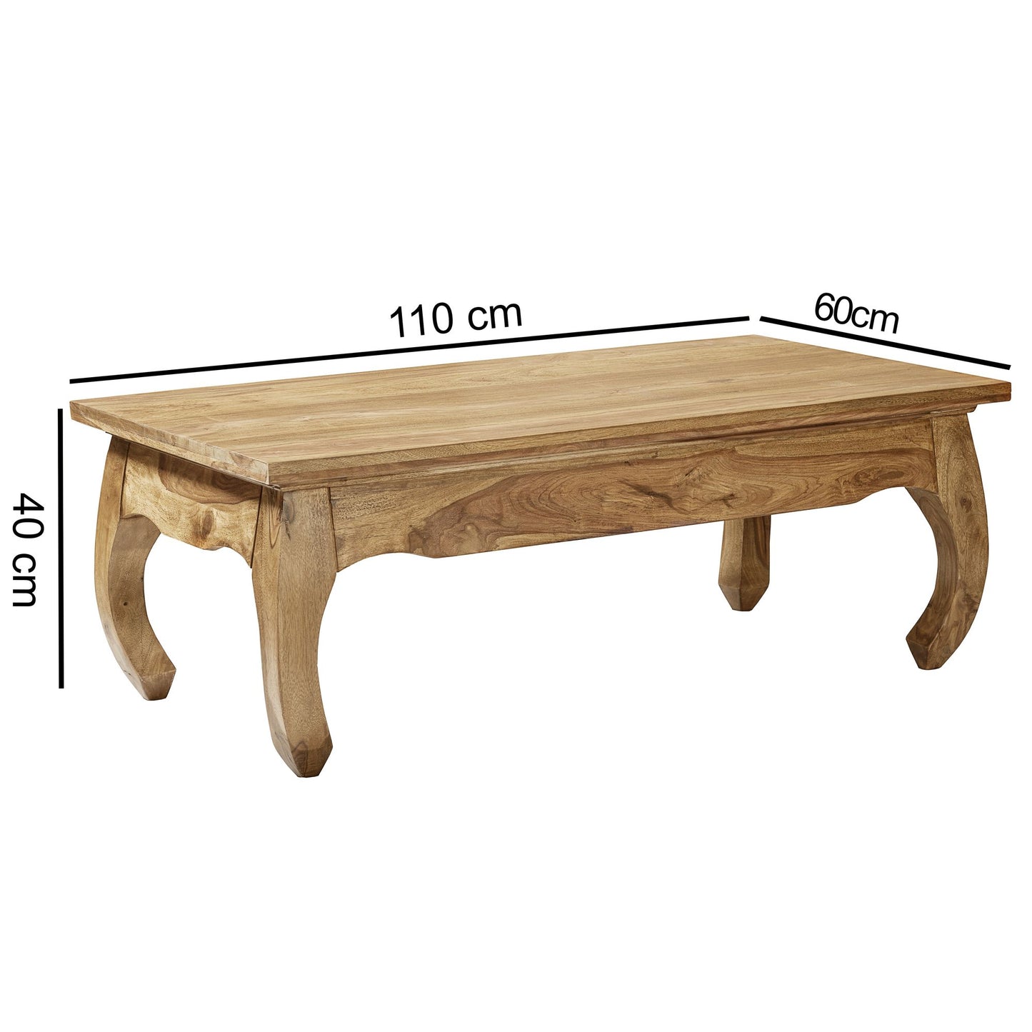 Couchtisch Massiv Holz Akazie 110 cm breit Wohnzimmer Tisch Design Natur Produkt Landhaus Stil Beistelltisch