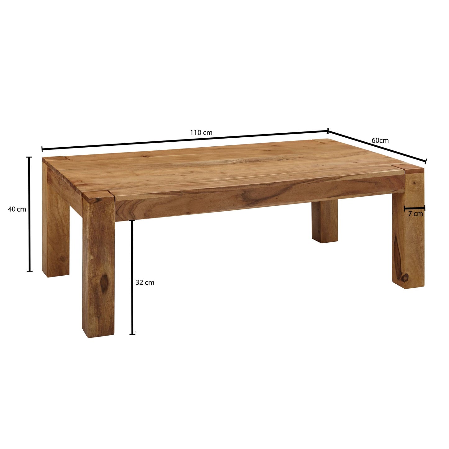 Couchtisch MUMBAI Massiv Holz Akazie 110 cm breit Wohnzimmer Tisch Design Natur Produkt Landhaus Stil Beistelltisch