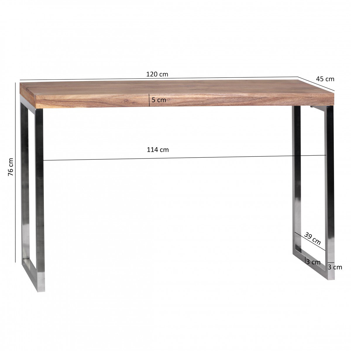 Konsolentisch GUNA Massivholz Akazie Konsole mit Metallbeinen Schreibtisch 120 mal 45 cm Landhaus Stil Sideboard