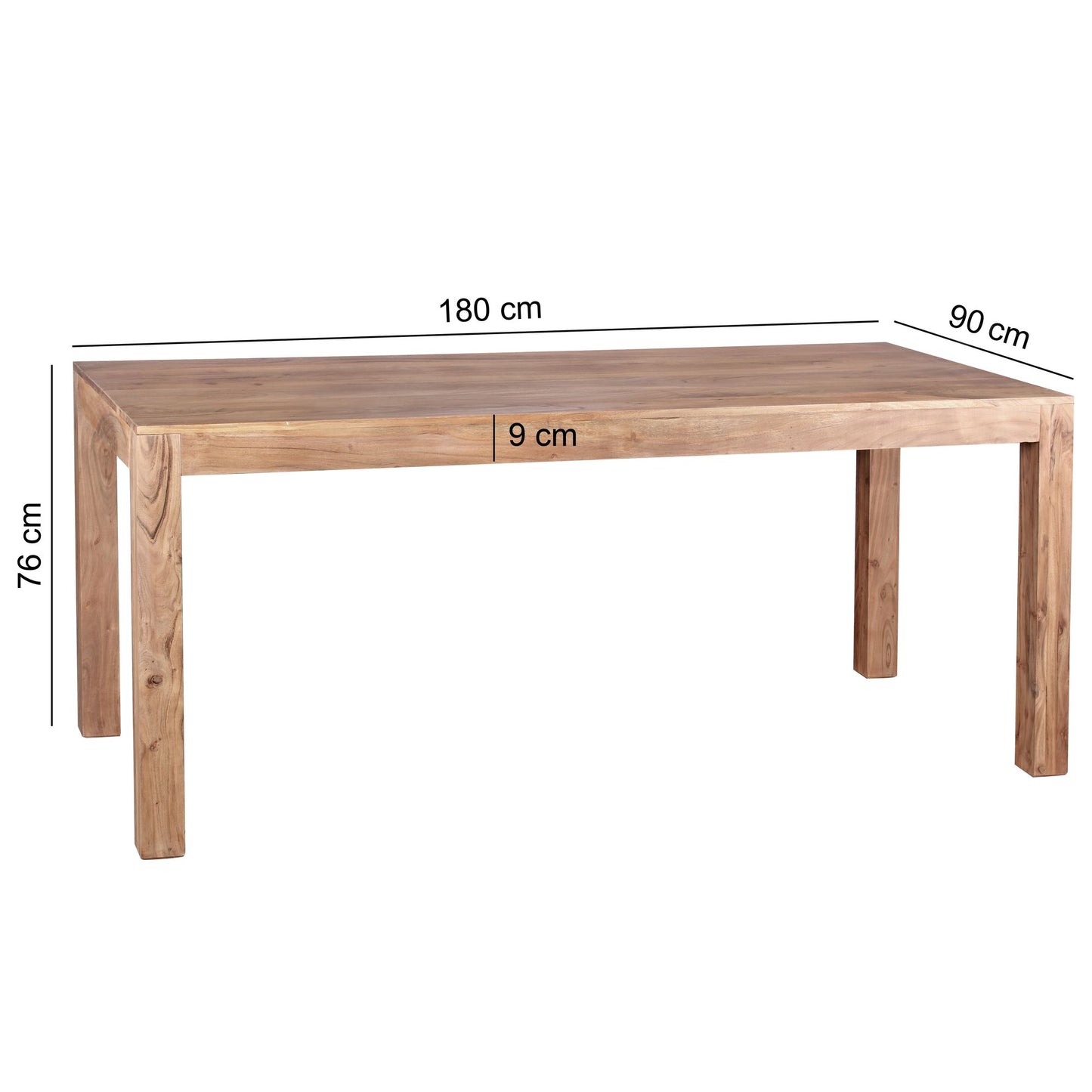 Esszimmertisch MUMBAI 180 mal 90 mal 76 cm Akazie Massivholz Esstisch Zeitlos Kuechentisch Rechteckig Holztisch Esszimmer Schlicht Grosser Speisetisch Holz