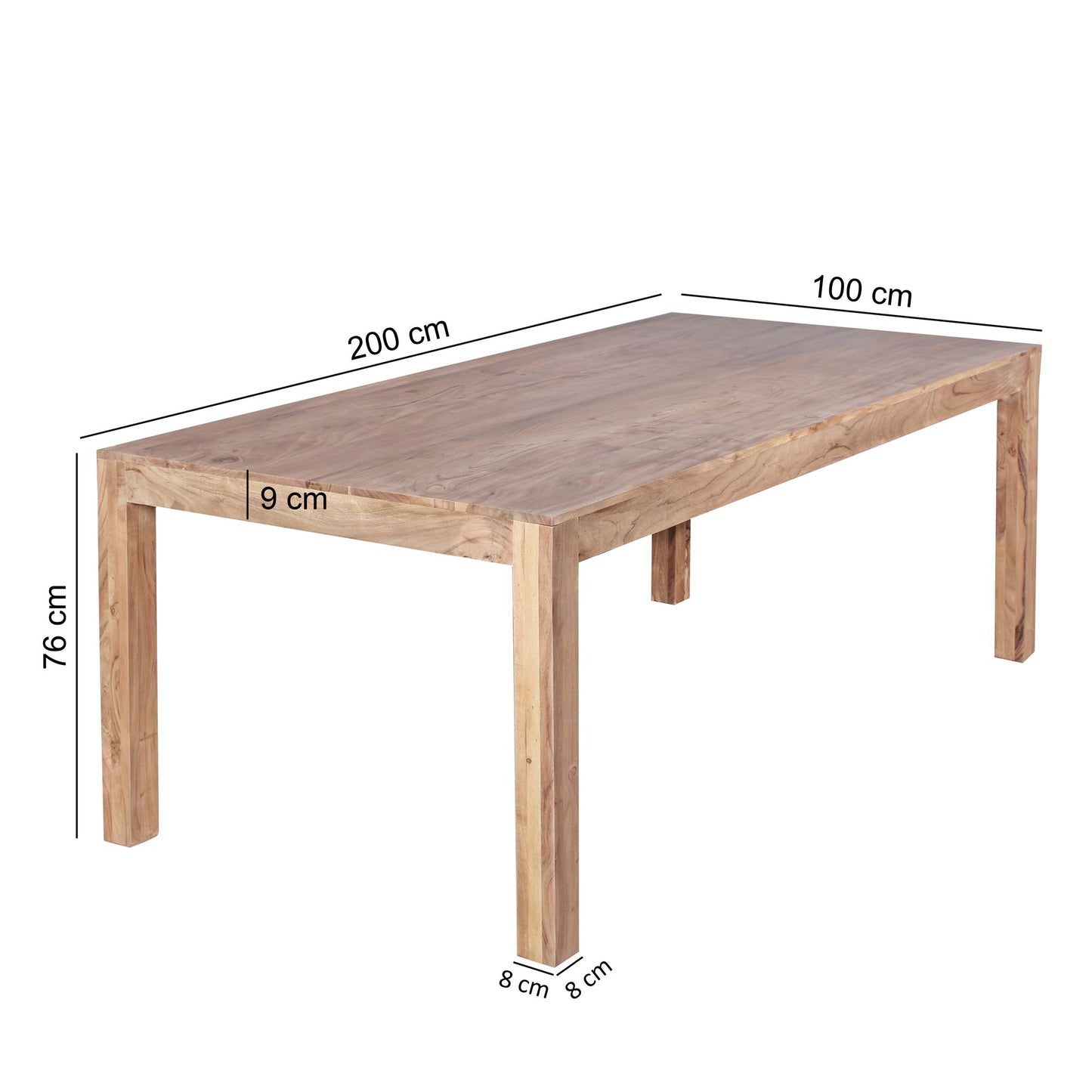 Esszimmertisch MUMBAI 200 mal 100 mal 76 cm Akazie Massivholz Esstisch Zeitlos Kuechentisch Rechteckig Holztisch Esszimmer Schlicht Grosser Speisetisch Holz