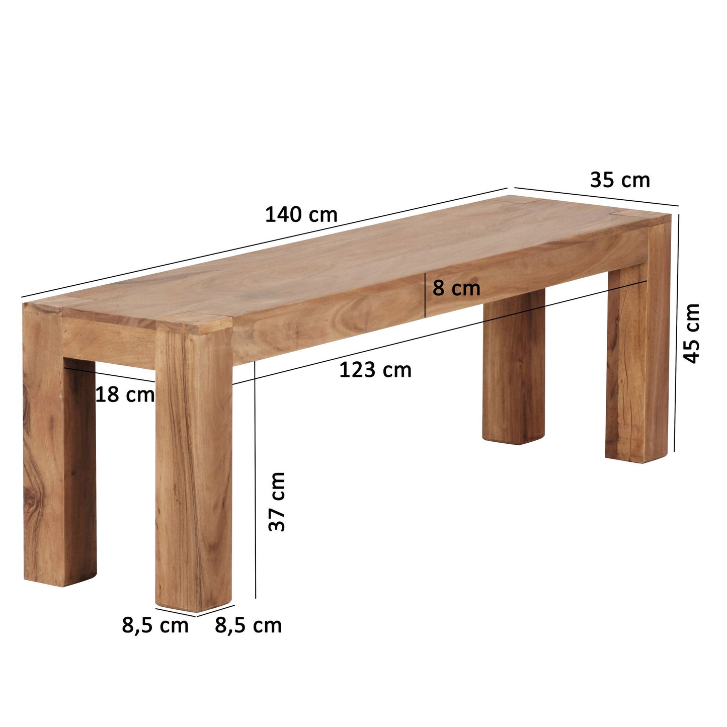 Esszimmer Sitzbank MUMBAI Massiv Holz Akazie 140 mal 45 mal 35 cm Holz Bank Natur Produkt Kuechenbank im Landhaus Stil