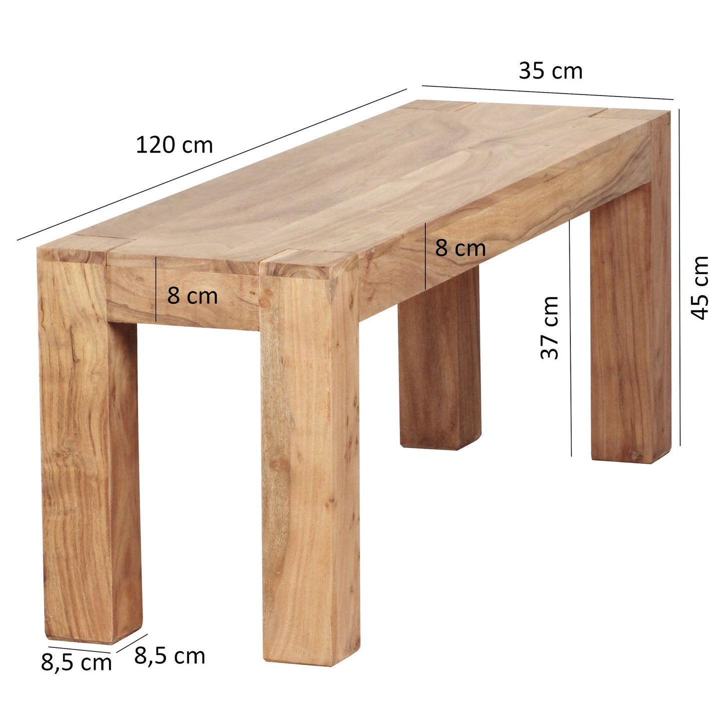 Esszimmer Sitzbank MUMBAI Massiv Holz Akazie 120 mal 45 mal 35 cm Holz Bank Natur Produkt Kuechenbank im Landhaus Stil