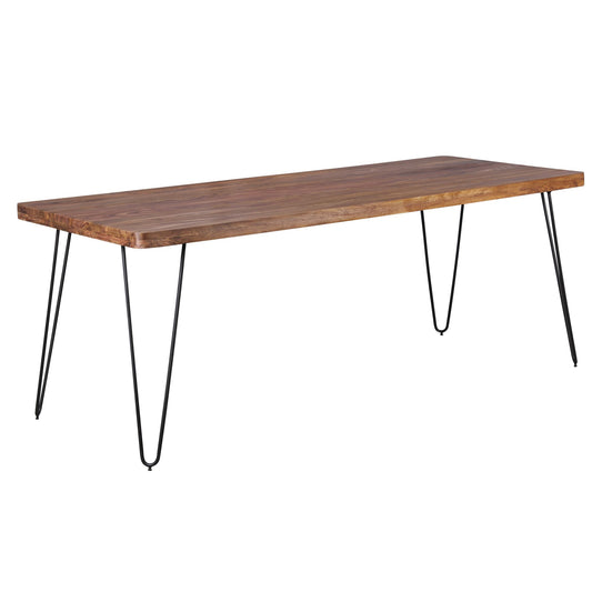 Esstisch BAGLI Massivholz Sheesham 200 mal 80 mal 76 cm Esszimmer Tisch Kuechentisch modern Landhaus Stil Holztisch mit Metallbeinen dunkel braun Natur Produkt Massivholzmoebel