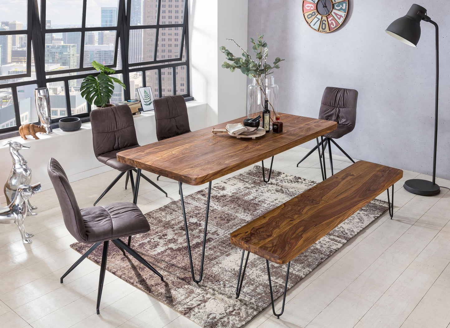 Esstisch BAGLI Massivholz Sheesham 200 mal 80 mal 76 cm Esszimmer Tisch Kuechentisch modern Landhaus Stil Holztisch mit Metallbeinen dunkel braun Natur Produkt Massivholzmoebel