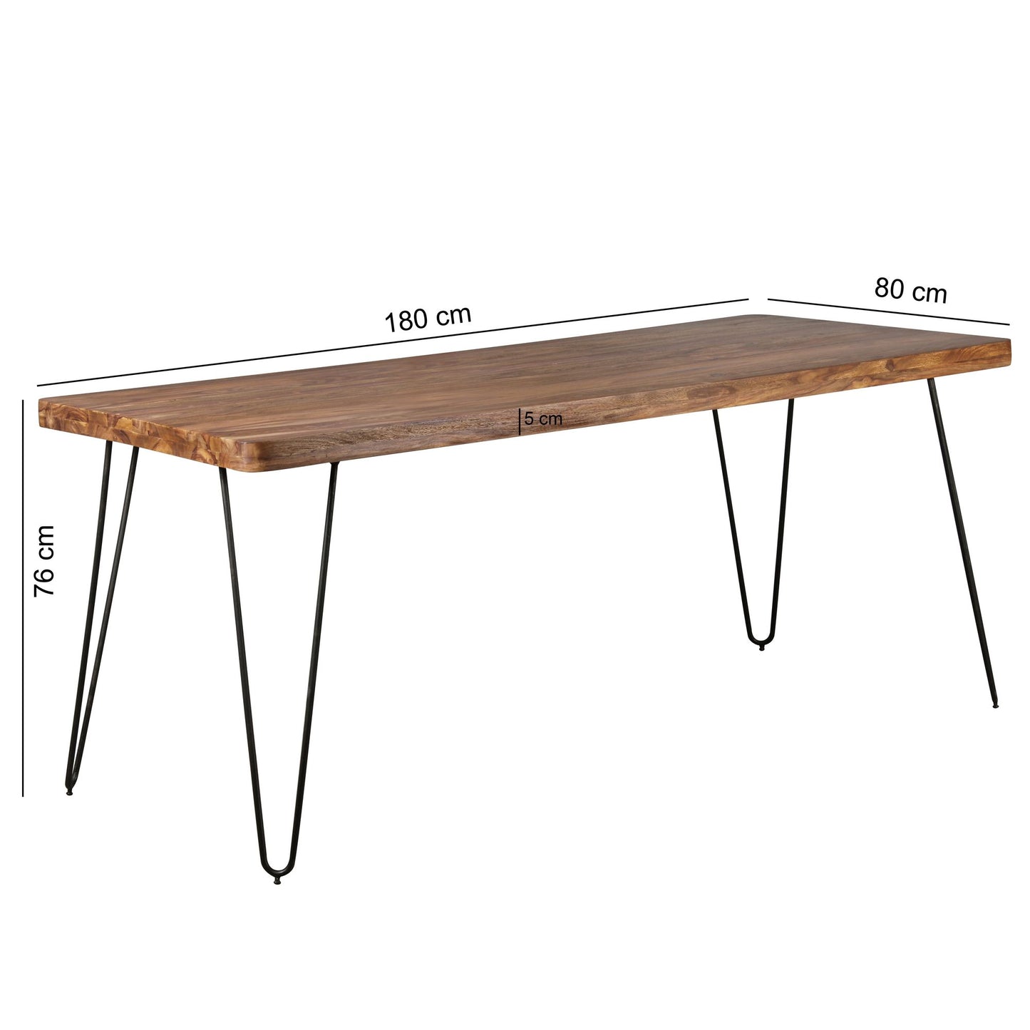 Esstisch BAGLI Massivholz Sheesham 180 cm Esszimmer Tisch Holztisch Metallbeine Kuechentisch Landhaus dunkel braun