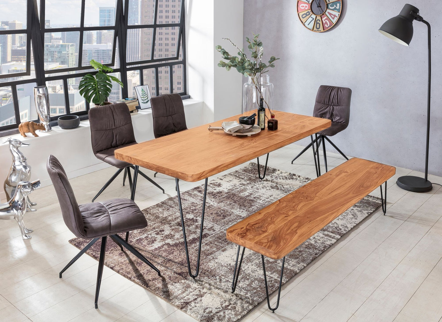 Esstisch BAGLI Massivholz Akazie 180 mal 76 mal 80 cm Esszimmertisch Kuechentisch modern Holztisch mit Metallbeinen braun Massivholzmoebel Echtholz