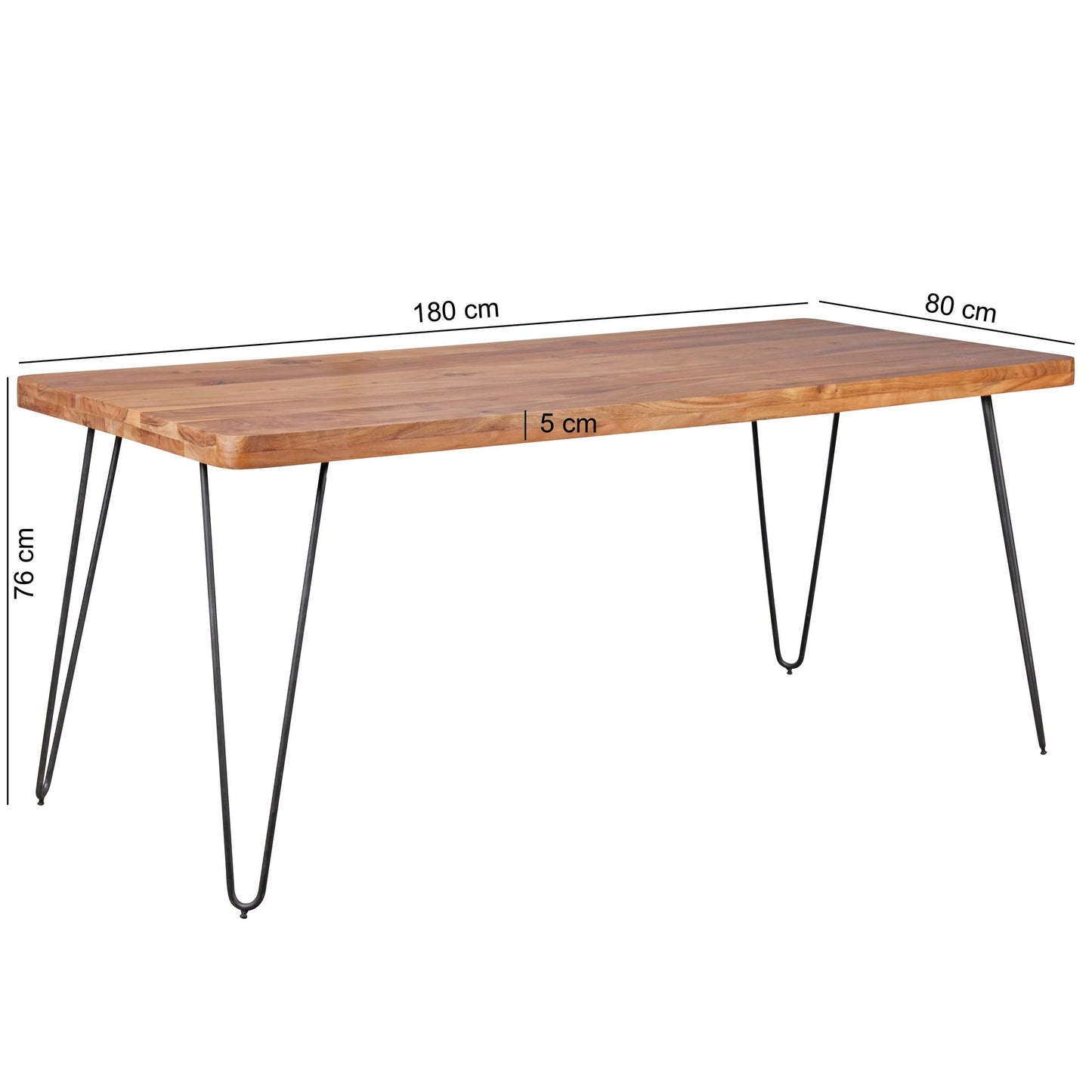 Esstisch BAGLI Massivholz Akazie 180 mal 76 mal 80 cm Esszimmertisch Kuechentisch modern Holztisch mit Metallbeinen braun Massivholzmoebel Echtholz