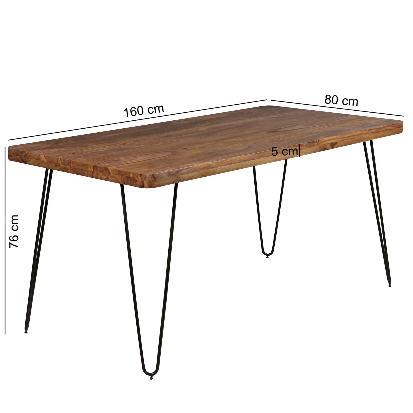 Esstisch BAGLI Massivholz Sheesham 160 cm Esszimmer Tisch Holztisch Metallbeine Kuechentisch Landhaus dunkel braun