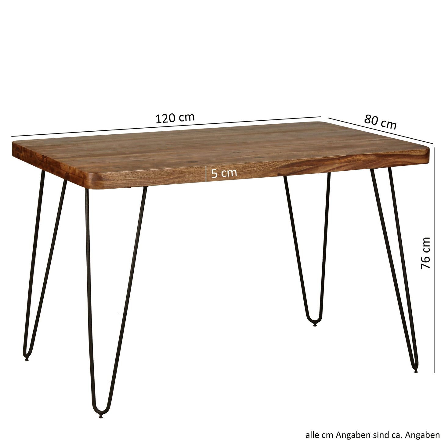 Esstisch BAGLI Massivholz Sheesham 120 cm Esszimmer Tisch Holztisch Metallbeine Kuechentisch Landhaus dunkel braun