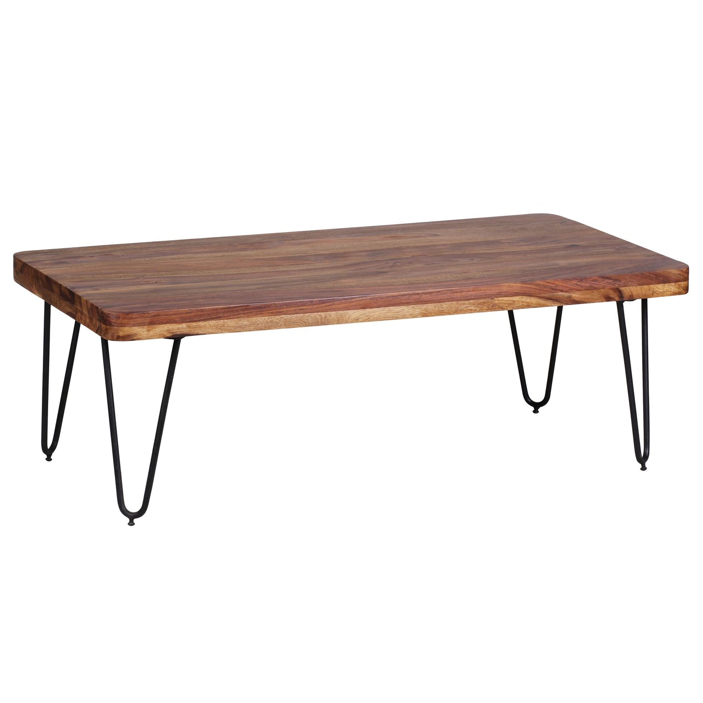 Couchtisch BAGLI Massiv Holz Sheesham 115 cm breit Wohnzimmer Tisch Design Metallbeine Landhaus Stil Beistelltisch