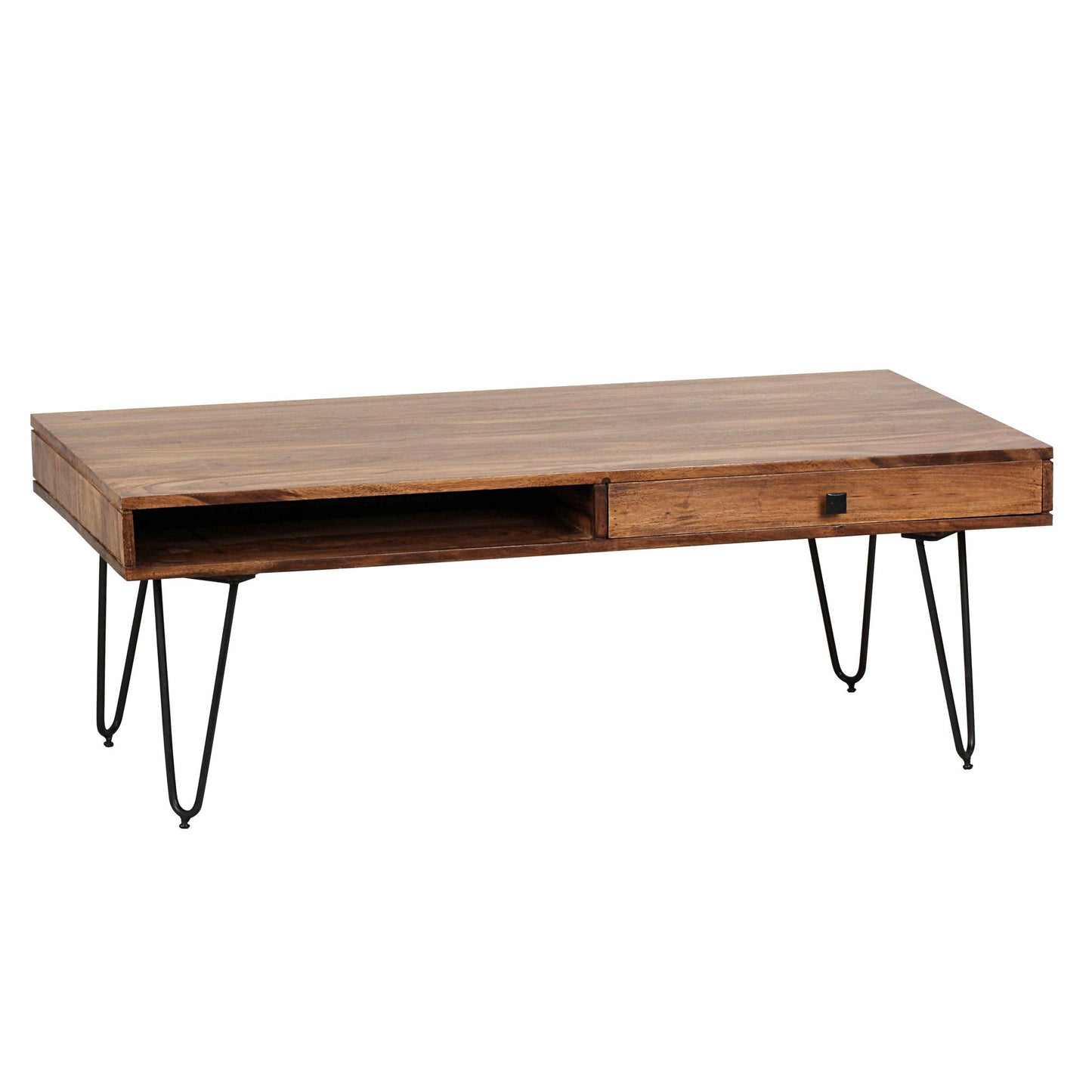 Couchtisch BAGLI Massiv Holz Sheesham 110 cm breit Wohnzimmer Tisch Design Metallbeine Landhaus Stil Beistelltisch