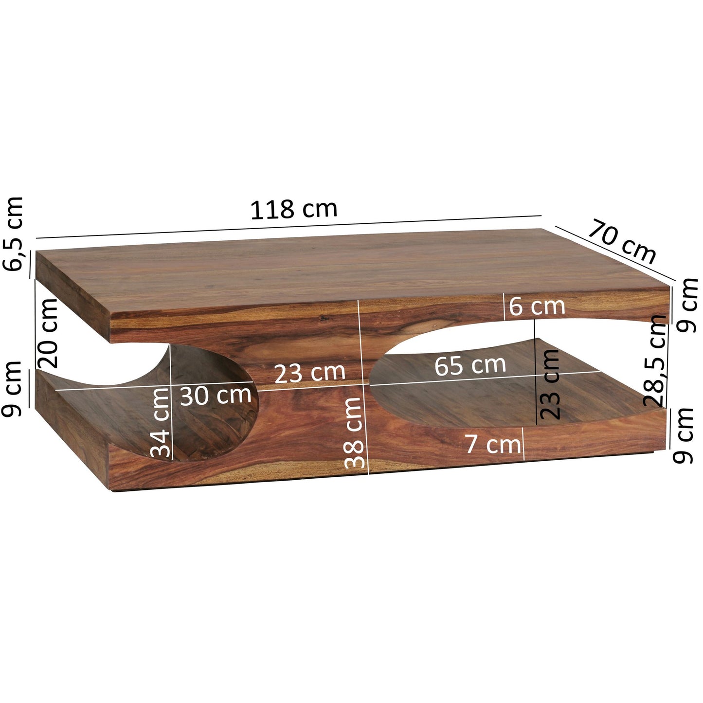 Couchtisch BOHA Massiv Holz Sheesham 118 cm breit Wohnzimmer Tisch Design dunkel braun Landhaus Stil Beistelltisch