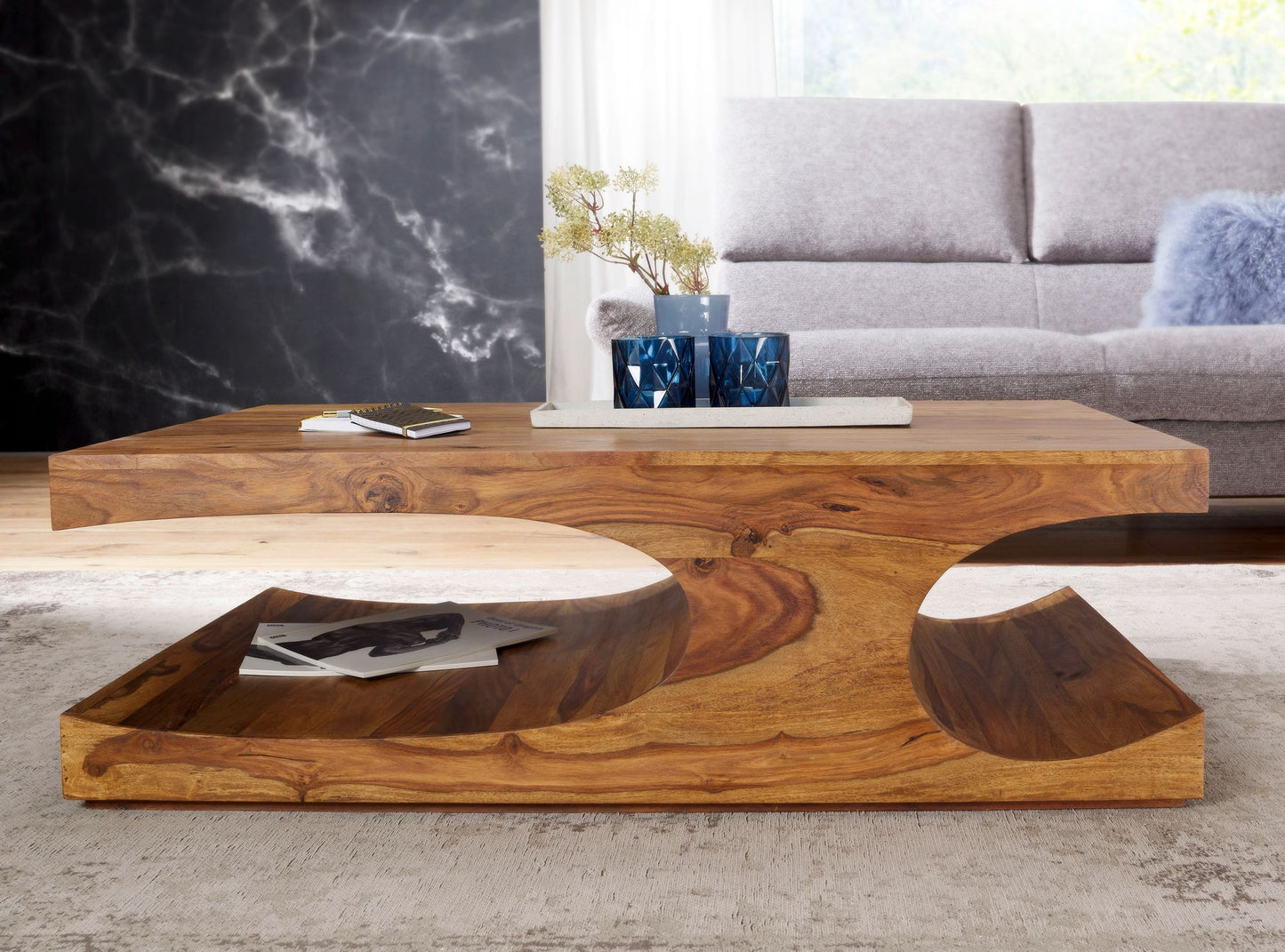 Couchtisch BOHA Massiv Holz Sheesham 118 cm breit Wohnzimmer Tisch Design dunkel braun Landhaus Stil Beistelltisch