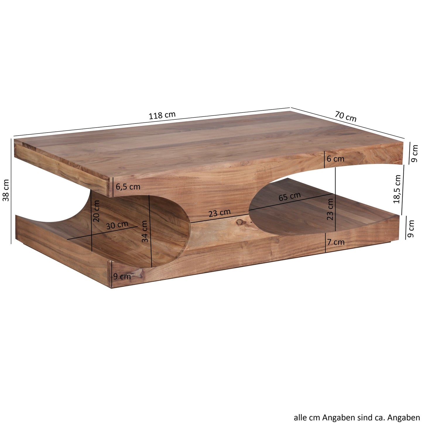 Couchtisch BOHA Massiv Holz Akazie 118 cm breit Wohnzimmer Tisch Design dunkel braun Landhaus Stil Beistelltisch