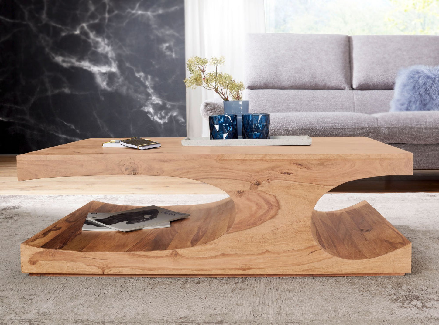 Couchtisch BOHA Massiv Holz Akazie 118 cm breit Wohnzimmer Tisch Design dunkel braun Landhaus Stil Beistelltisch