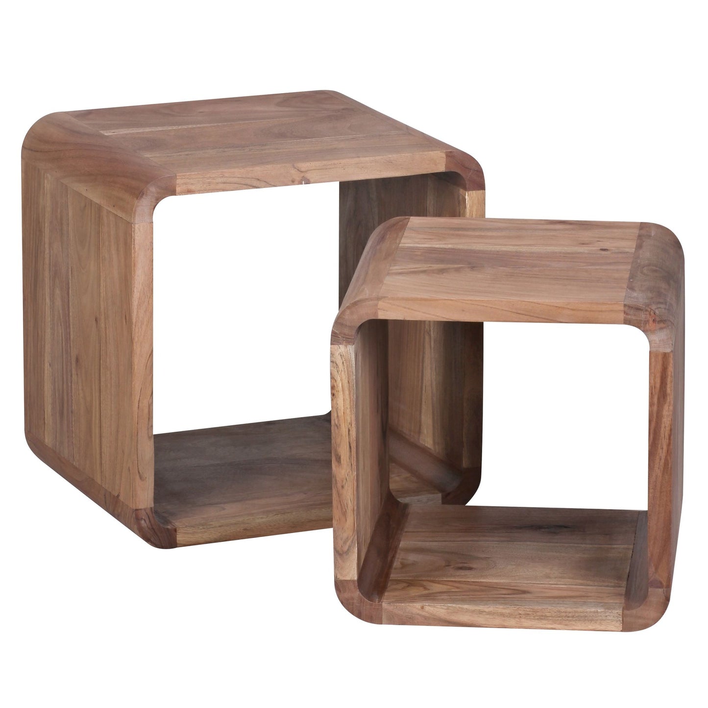 2er Set Satztisch BOHA Massivholz Design Couchtisch Akazie 2 Tische Wuerfelregal Set Braun Wohnzimmertisch Massiv Beistelltische Holz Landhaus Stil Holztisch Wohnzimmer |