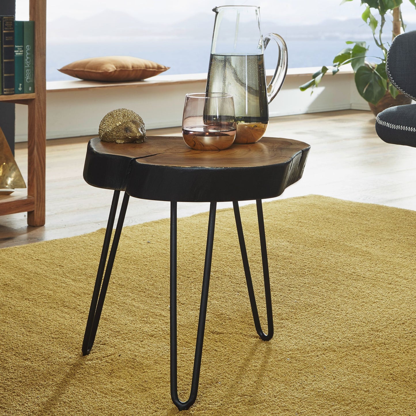 Massivholz Sheesham Beistelltisch BAGLI 35 mal 35 cm Wohnzimmertisch Massiv Anstelltisch Holztisch Echtholz Baumkante