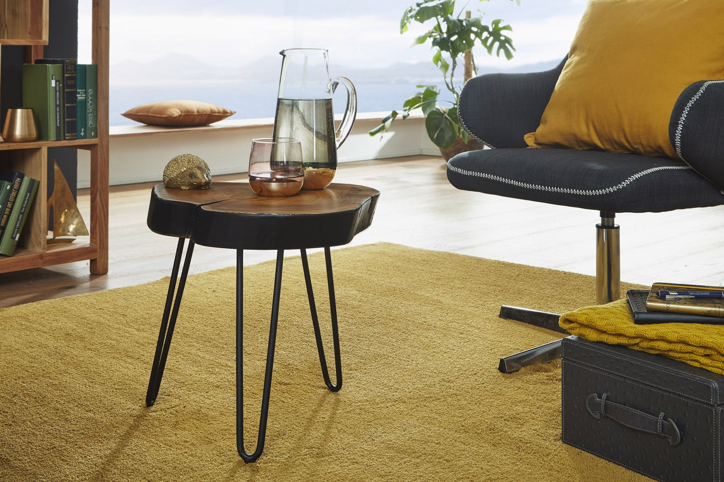 Massivholz Sheesham Beistelltisch BAGLI 35 mal 35 cm Wohnzimmertisch Massiv Anstelltisch Holztisch Echtholz Baumkante