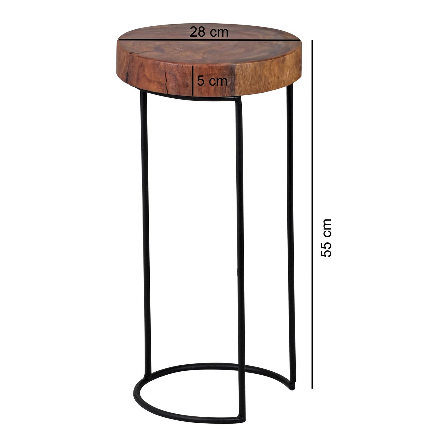Beistelltisch AKOLA Massiv Holz Sheesham Wohnzimmer Tisch Metallbeine Landhaus Stil Baumstamm Form Echt Holz Natur