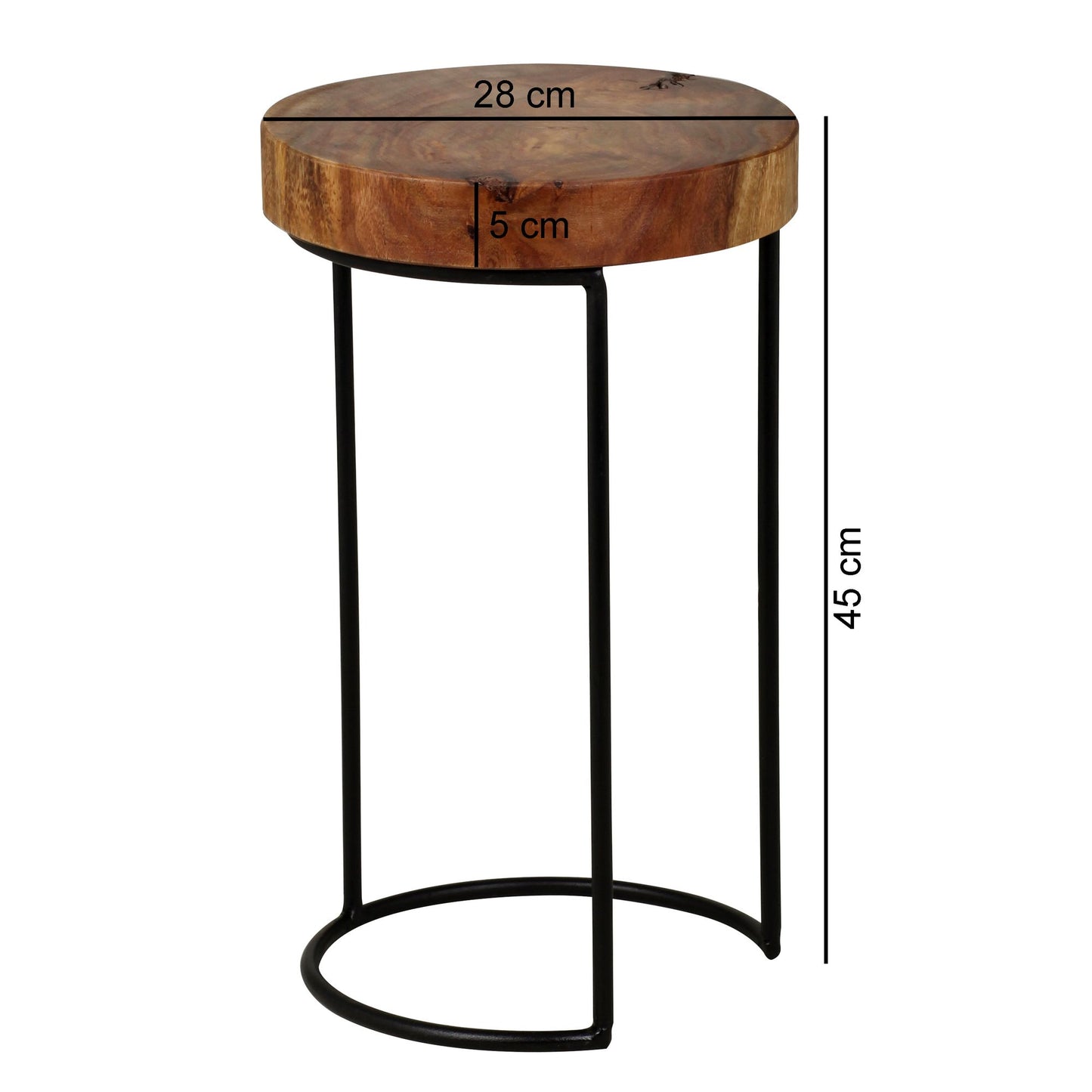 Beistelltisch AKOLA Massiv Holz Sheesham Wohnzimmer Tisch Metallbeine Landhaus Stil Baumstamm Form Echt Holz Natur