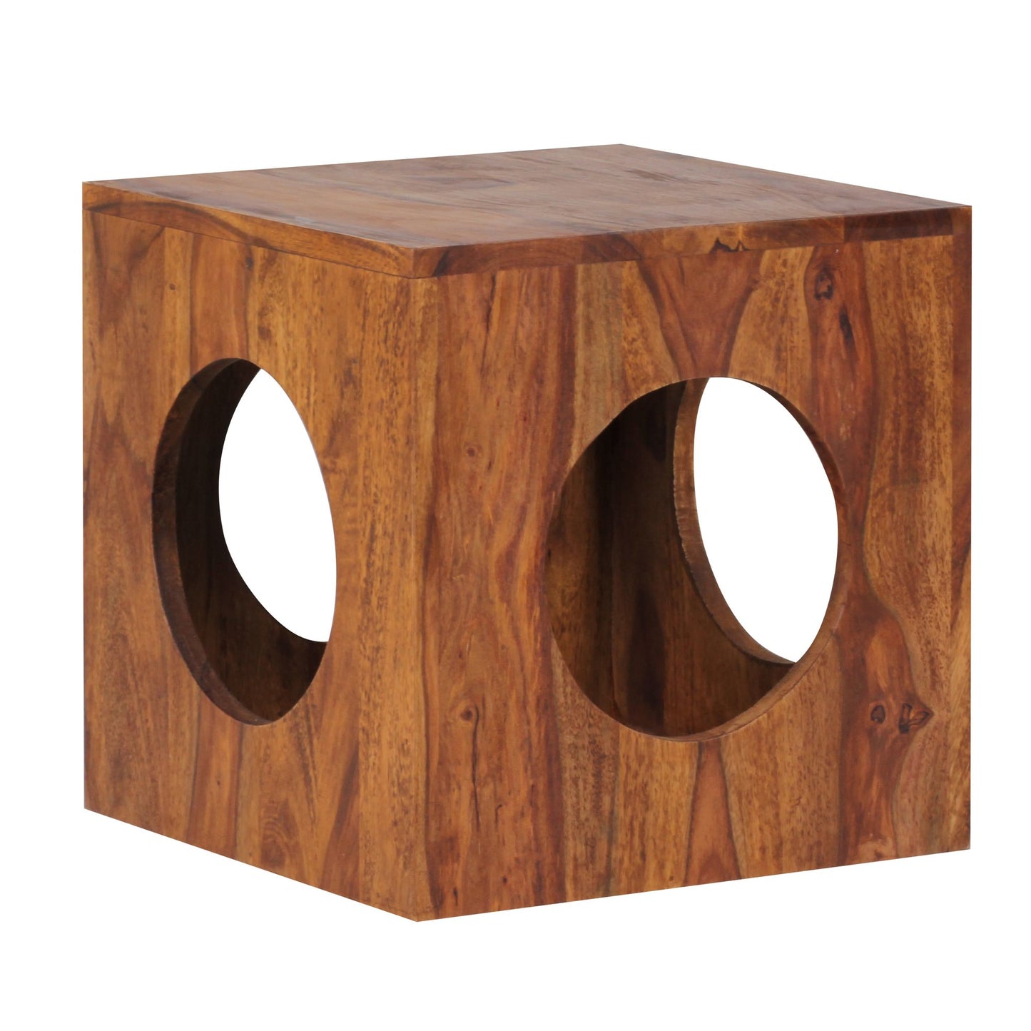 Beistelltisch MUMBAI Sheesham Massivholz 35 mal 35 mal 35 cm Cube Wohnzimmertisch Design Aufbewahrungstisch modern Kleiner Holztisch in Wuerfel Form Quadratischer Dekotisch mit Stauraum