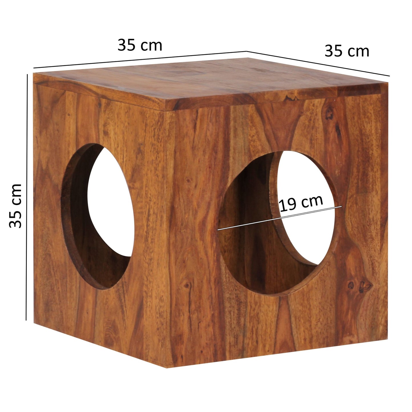 Beistelltisch MUMBAI Sheesham Massivholz 35 mal 35 mal 35 cm Cube Wohnzimmertisch Design Aufbewahrungstisch modern Kleiner Holztisch in Wuerfel Form Quadratischer Dekotisch mit Stauraum